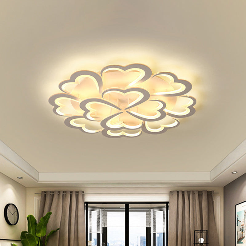 Blooming Flower Close to Ceiling Lamp Modern 4/9/12 Lights White LED Semi Flush Mount in Warm/White Light