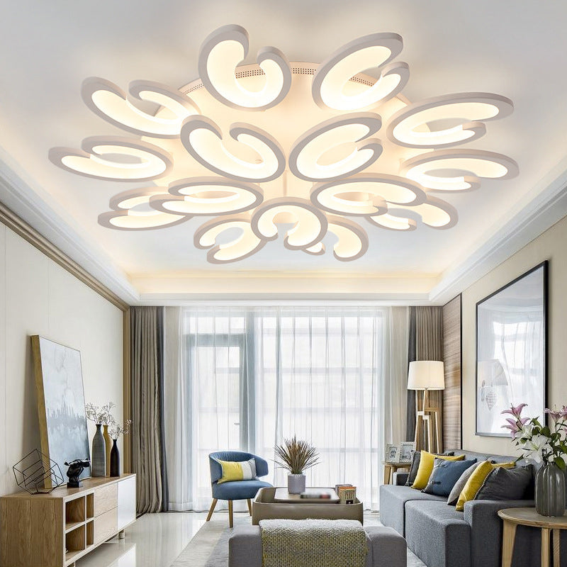 Modern Style Petal Semi Flush Chandelier Acrylic 6/9/15-Bulb Living Room Ceiling Mount Light in Warm/White Light