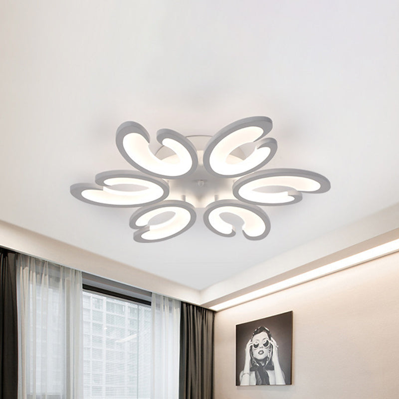 Modern Style Petal Semi Flush Chandelier Acrylic 6/9/15-Bulb Living Room Ceiling Mount Light in Warm/White Light