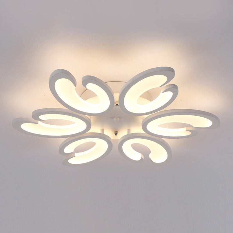 Modern Style Petal Semi Flush Chandelier Acrylic 6/9/15-Bulb Living Room Ceiling Mount Light in Warm/White Light