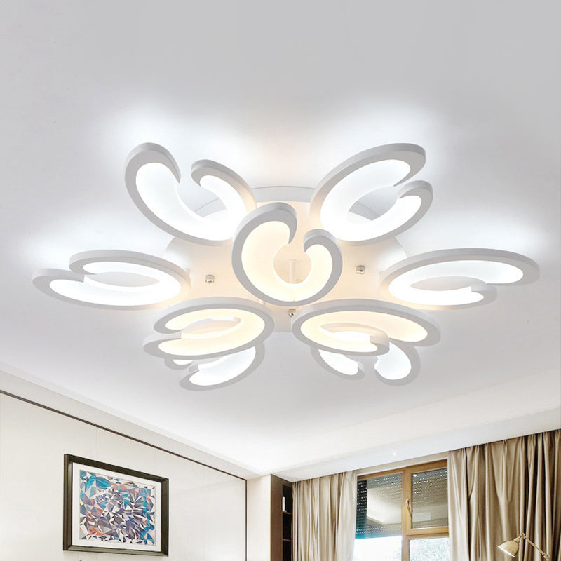 Modern Style Petal Semi Flush Chandelier Acrylic 6/9/15-Bulb Living Room Ceiling Mount Light in Warm/White Light