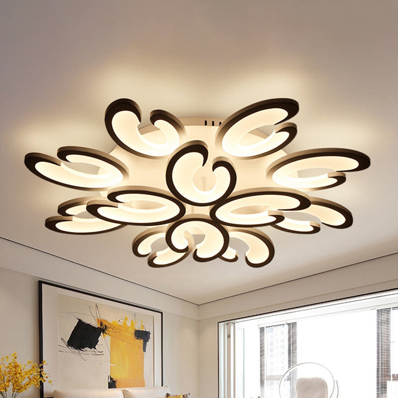 Modern Style Petal Semi Flush Chandelier Acrylic 6/9/15-Bulb Living Room Ceiling Mount Light in Warm/White Light