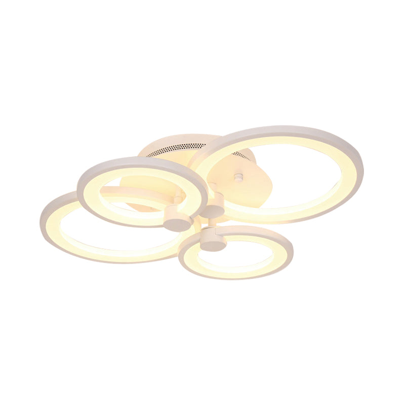 Multiple-Ring Metal Ceiling Lighting Modernist 4/6/8-Bulb Black/White LED Semi Flush Light for Living Room