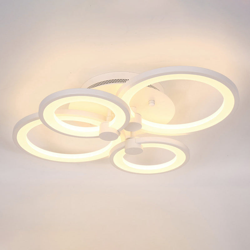 Multiple-Ring Metal Ceiling Lighting Modernist 4/6/8-Bulb Black/White LED Semi Flush Light for Living Room
