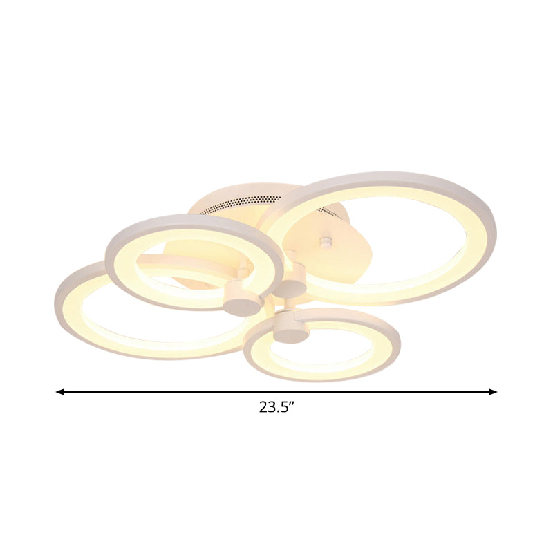 Multiple-Ring Metal Ceiling Lighting Modernist 4/6/8-Bulb Black/White LED Semi Flush Light for Living Room