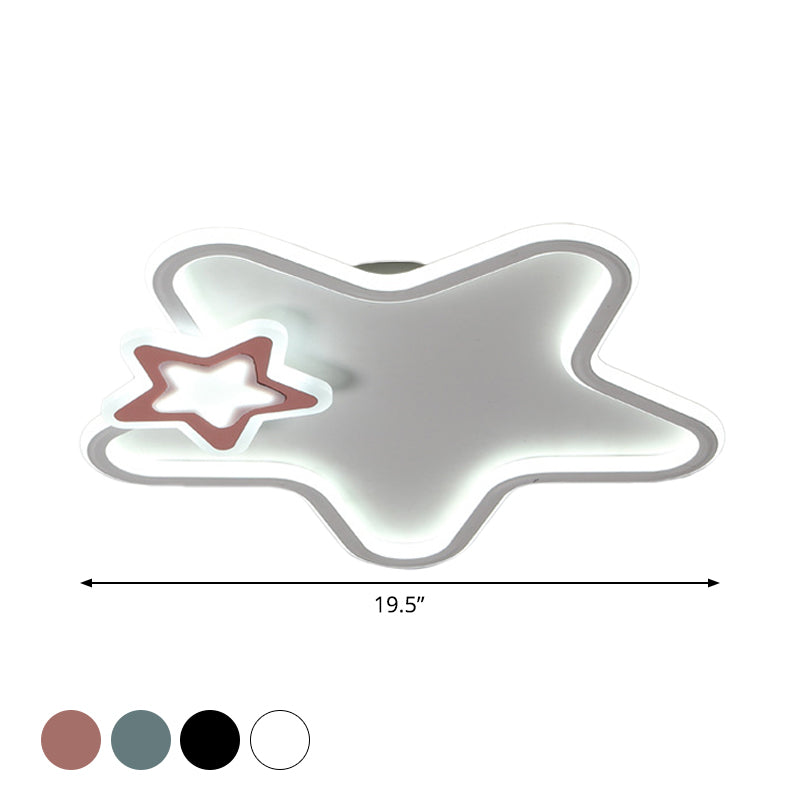Star Flush Ceiling Light Cartoon Acrylic Black/Blue/Pink LED Flush Mounted Lamp in Warm/White Light for Kids Bedroom