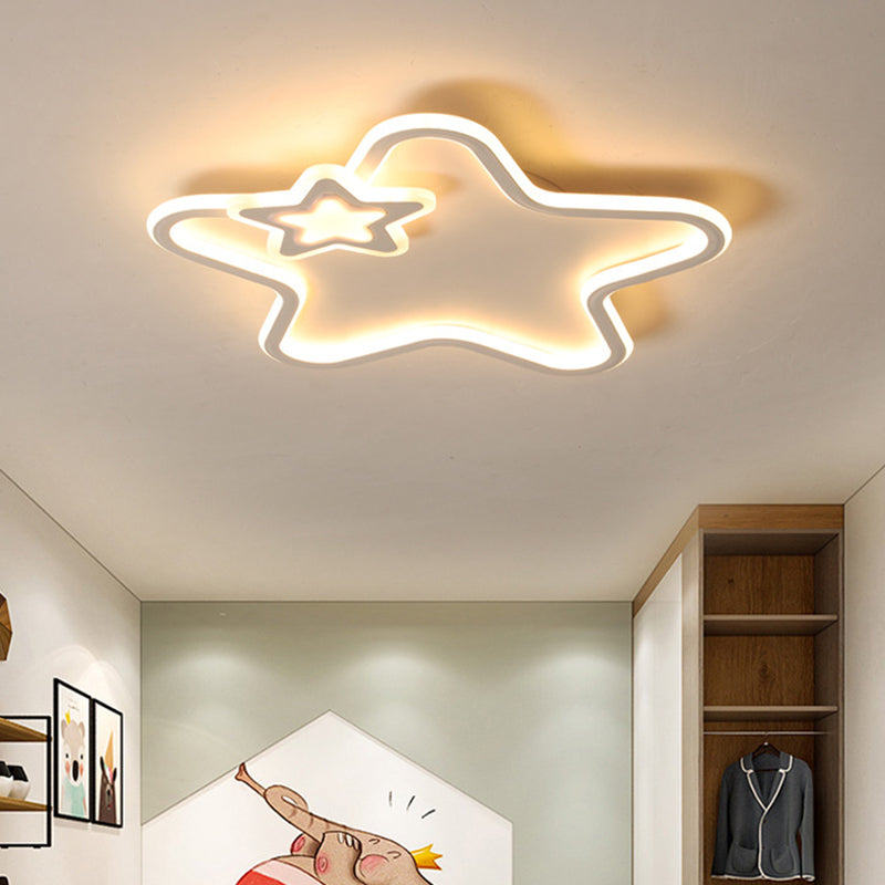 Star Flush Ceiling Light Cartoon Acrylic Black/Blue/Pink LED Flush Mounted Lamp in Warm/White Light for Kids Bedroom