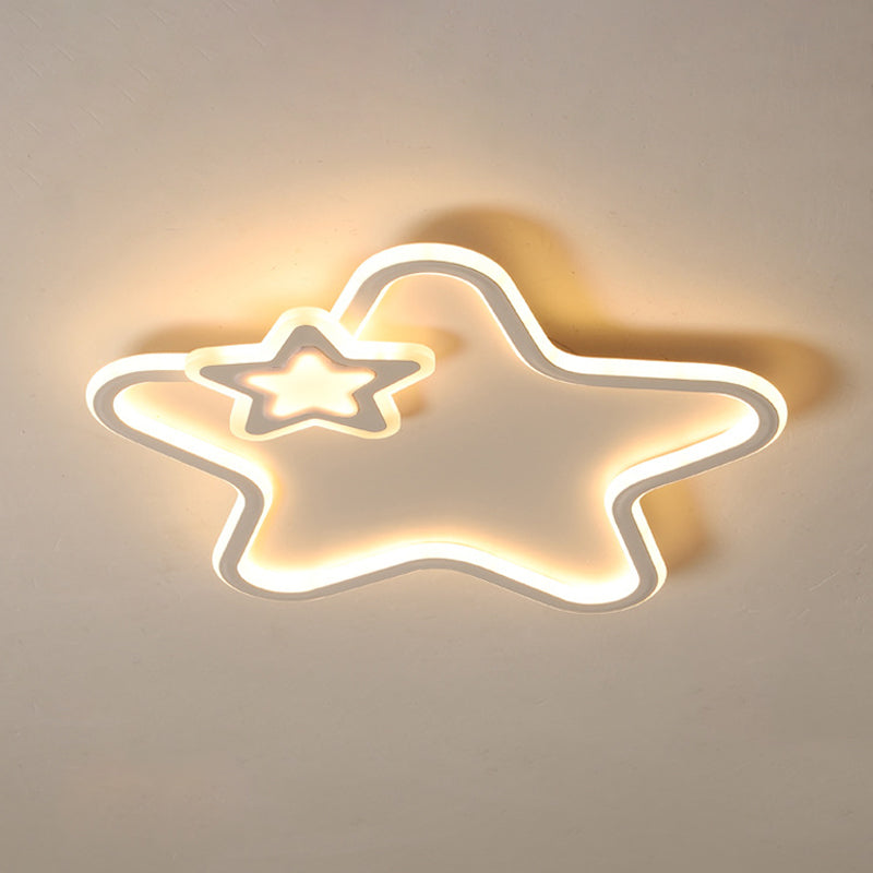 Star Flush Ceiling Light Cartoon Acrylic Black/Blue/Pink LED Flush Mounted Lamp in Warm/White Light for Kids Bedroom