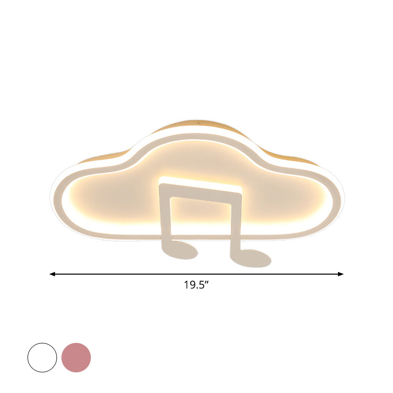 White/Pink Cloud Flush Light Fixture Creative Kids 19.5"/23.5" Wide LED Acrylic Ceiling Mount Lamp in Warm/White Light