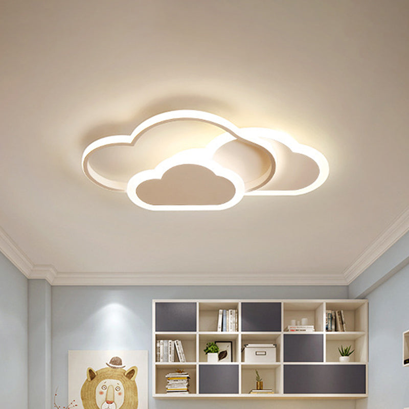 Acrylic Cloudy Flush Ceiling Light Cartoon White/Pink LED Flush Mounted Lamp in Warm/White Light for Bedroom, 16.5"/20.5" Wide