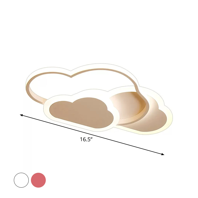 Acrylic Cloudy Flush Ceiling Light Cartoon White/Pink LED Flush Mounted Lamp in Warm/White Light for Bedroom, 16.5"/20.5" Wide