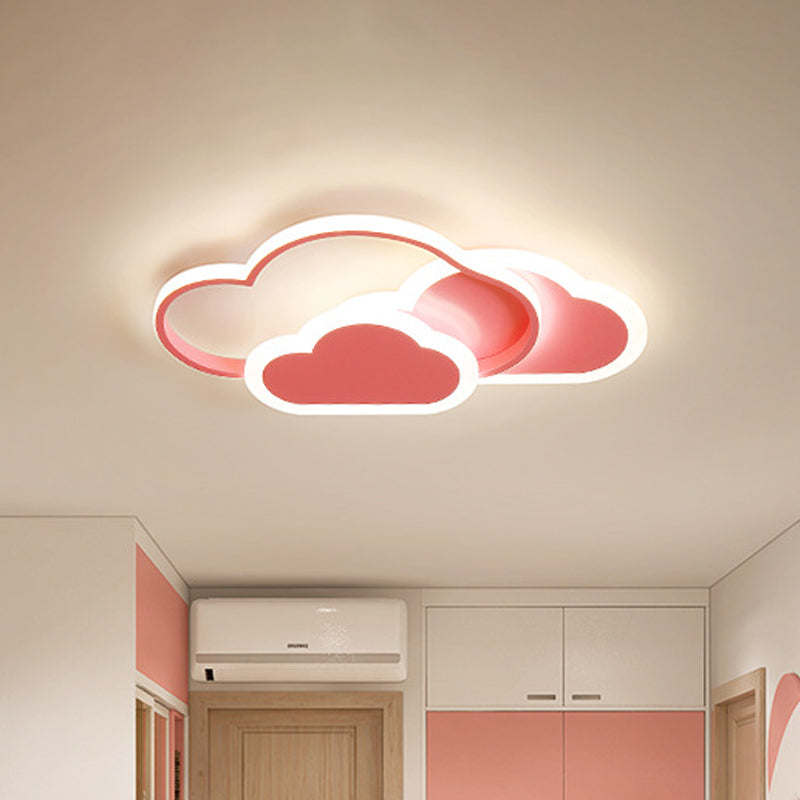 Acrylic Cloudy Flush Ceiling Light Cartoon White/Pink LED Flush Mounted Lamp in Warm/White Light for Bedroom, 16.5"/20.5" Wide