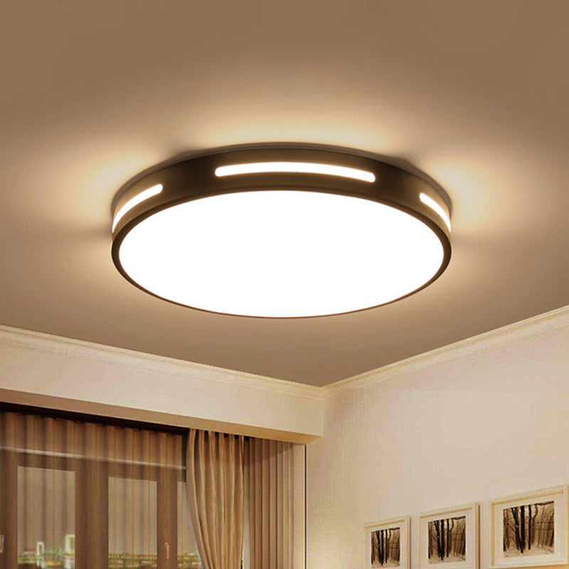 Round Ultra-Thin Bedroom Ceiling Lamp Acrylic Minimalist LED Flush Mount Lighting in Black/White, 9"/16"/19.5" Dia