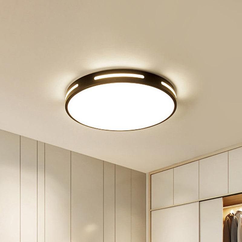 Round Ultra-Thin Bedroom Ceiling Lamp Acrylic Minimalist LED Flush Mount Lighting in Black/White, 9"/16"/19.5" Dia