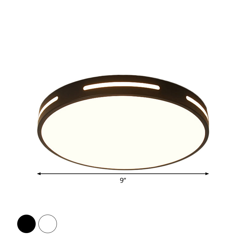 Round Ultra-Thin Bedroom Ceiling Lamp Acrylic Minimalist LED Flush Mount Lighting in Black/White, 9"/16"/19.5" Dia