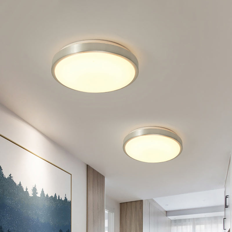 Lampada da incasso a soffitto circolare in acrilico a LED minimalista, argento, per camera da letto, larghezza 10"/11"/16"