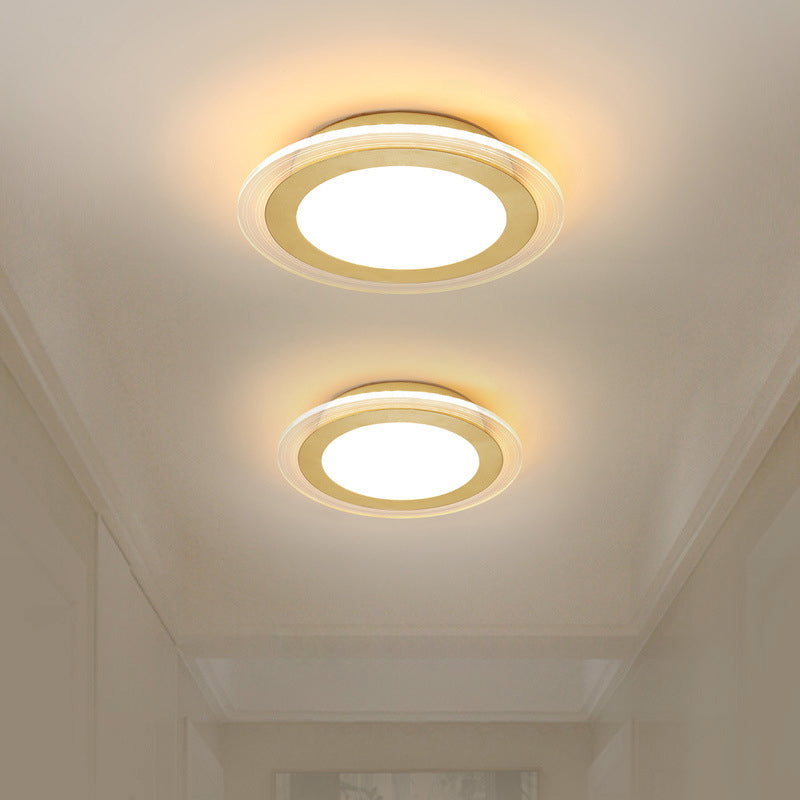 Gold Disk LED Flush Mount Lamp Simplicity Acrylic Close to Ceiling Light Fixture in Warm/White/3 Color Light for Corridor