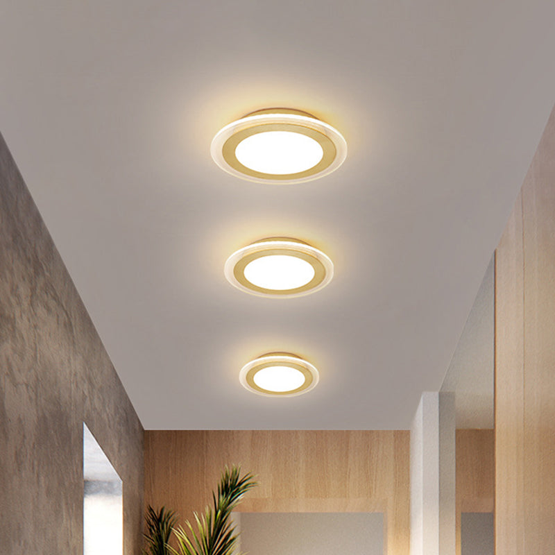 Gold Disk LED Flush Mount Lamp Simplicity Acrylic Close to Ceiling Light Fixture in Warm/White/3 Color Light for Corridor