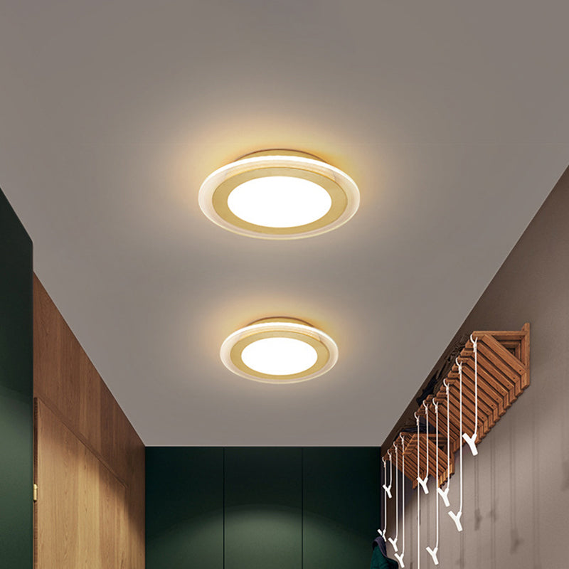 Gold Disk LED Flush Mount Lamp Simplicity Acrylic Close to Ceiling Light Fixture in Warm/White/3 Color Light for Corridor
