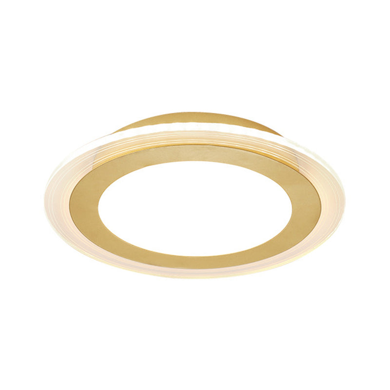 Gold Disk LED Flush Mount Lamp Simplicity Acrylic Close to Ceiling Light Fixture in Warm/White/3 Color Light for Corridor