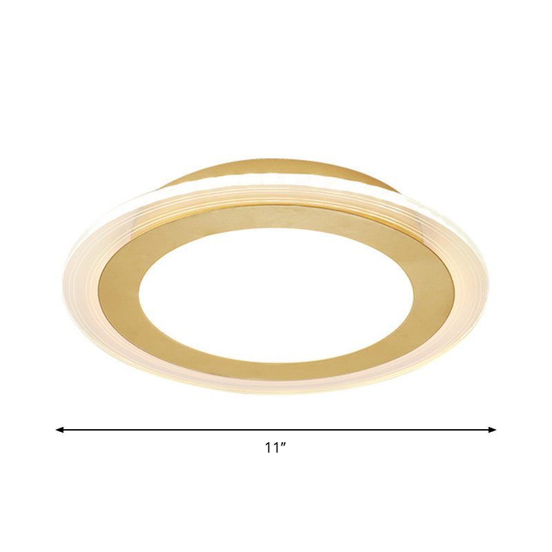 Gold Disk LED Flush Mount Lamp Simplicity Acrylic Close to Ceiling Light Fixture in Warm/White/3 Color Light for Corridor