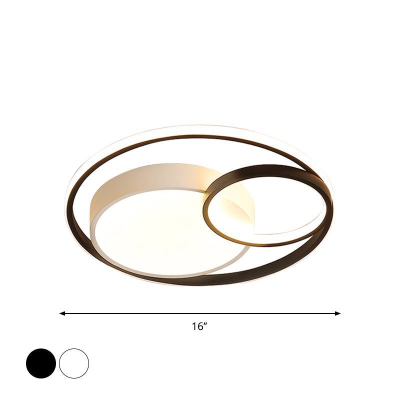 16"/19"/23.5" Dia Minimal LED Flush Light Black/White Circular Flush Mount Ceiling Lighting with Acrylic Shade