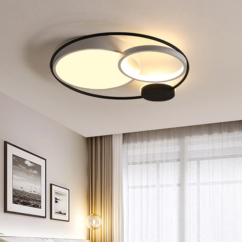 Nordic Neuheit Kreis-Deckenbeleuchtung Metallic 16"/19"/23,5" breite LED-Schlafzimmer-Unterputzleuchte in Schwarz/Grau