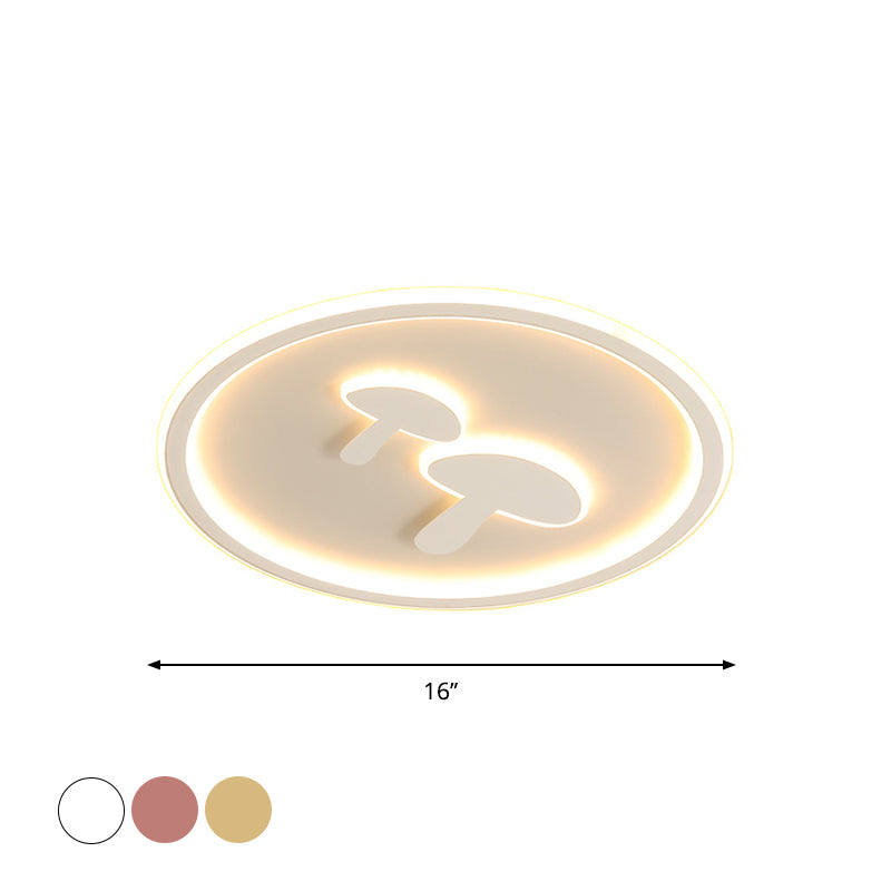 Mushroom Circular Baby Room Ceiling Lamp Acrylic 16"/19.5" Dia LED Cartoon Flush Mounted Light in White/Pink/Gold