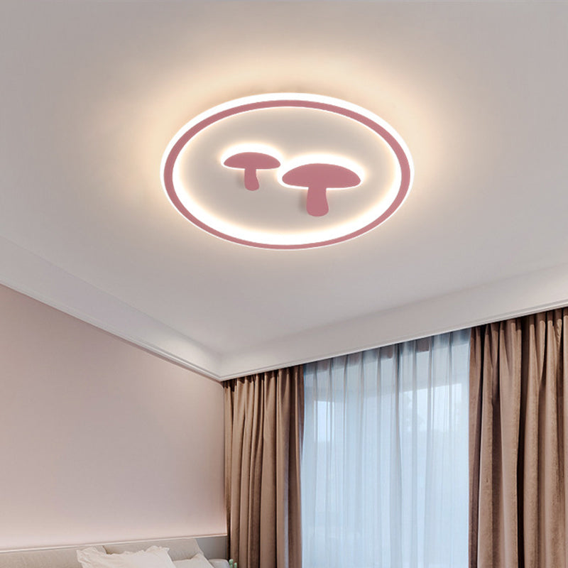 Mushroom Circular Baby Room Ceiling Lamp Acrylic 16"/19.5" Dia LED Cartoon Flush Mounted Light in White/Pink/Gold