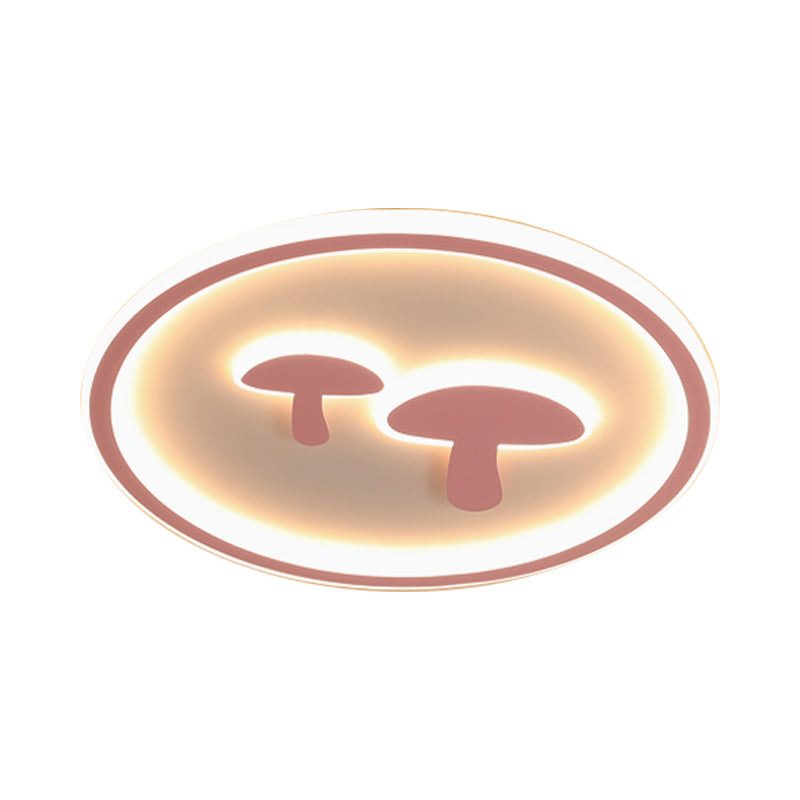 Mushroom Circular Baby Room Ceiling Lamp Acrylic 16"/19.5" Dia LED Cartoon Flush Mounted Light in White/Pink/Gold