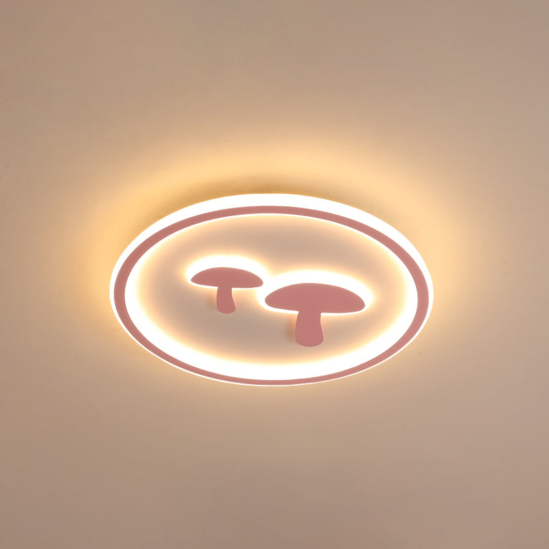 Mushroom Circular Baby Room Ceiling Lamp Acrylic 16"/19.5" Dia LED Cartoon Flush Mounted Light in White/Pink/Gold