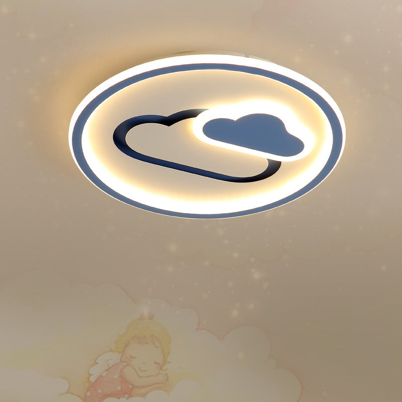 Kids Style Cloud Flush Mount Light Acrylic 16"/19.5" Wide Nursery Ultra-Thin Circle LED Ceiling Lighting in Pink/Blue/Black