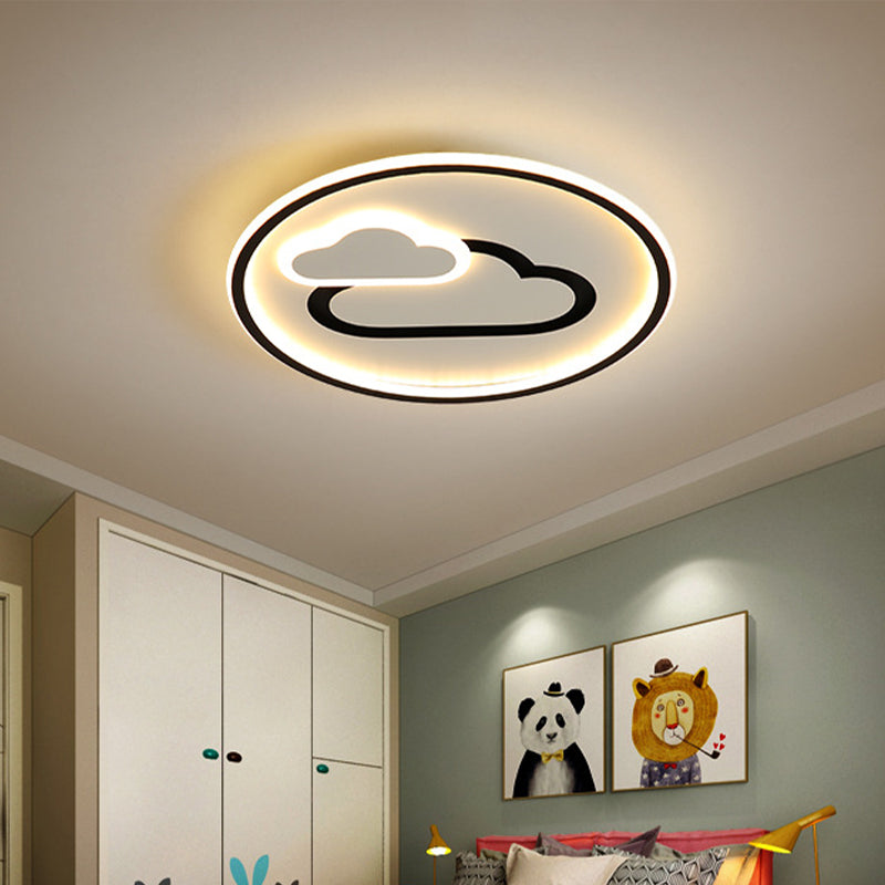 Kids Style Cloud Flush Mount Light Acrylic 16"/19.5" Wide Nursery Ultra-Thin Circle LED Ceiling Lighting in Pink/Blue/Black
