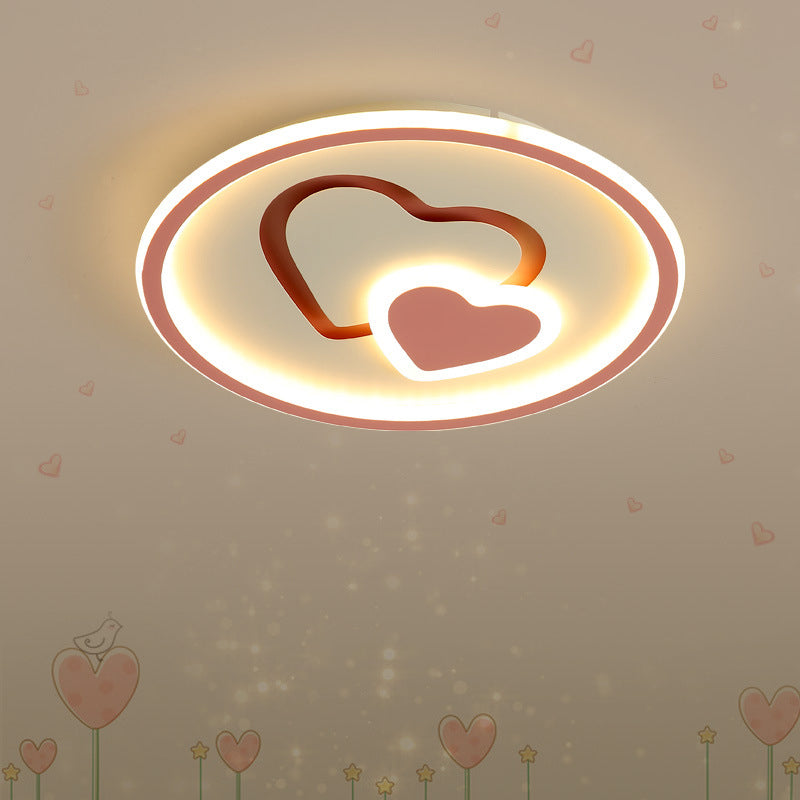 Heart Shaped Thin LED Ceiling Light Modern Acrylic Bedroom Circle Flush Mount in Black/Pink/Blue, 16"/19.5" Width