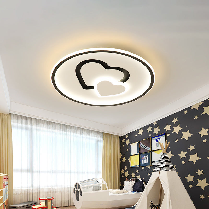 Heart Shaped Thin LED Ceiling Light Modern Acrylic Bedroom Circle Flush Mount in Black/Pink/Blue, 16"/19.5" Width