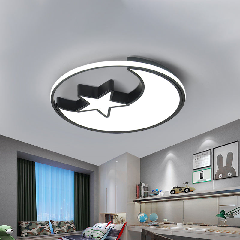 Integrated LED Bedroom Flush Light Modern Black Massimale Montaggio Lampada con Semicircolo / Loving Heart / Star Acrilico Shade, Warm / White Light