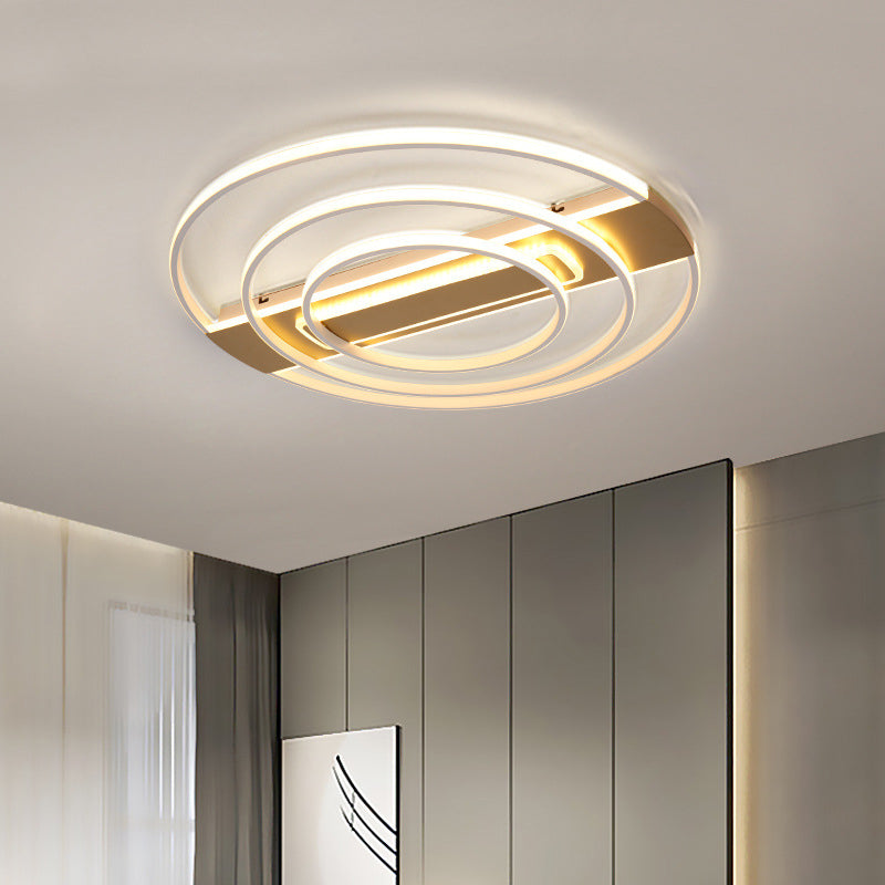 Metal 2/3-Ring Flush Ceiling Light Minimalist White/Gold LED Flushmount Lighting in Warm/White Light