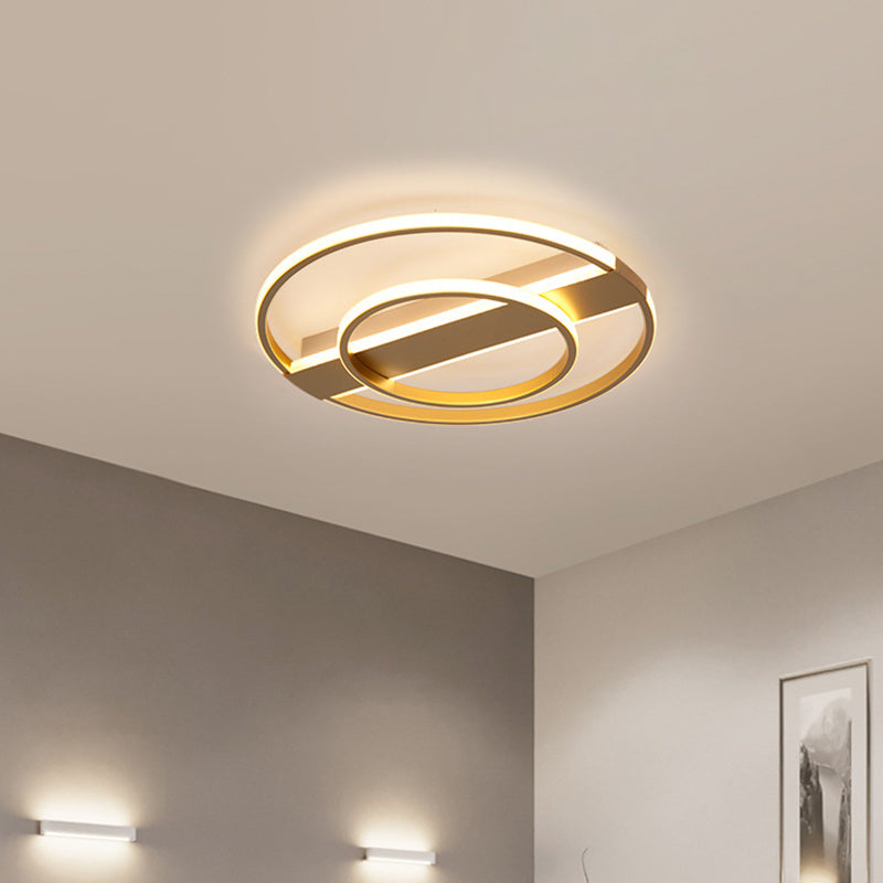 Metal 2/3-Ring Flush Ceiling Light Minimalist White/Gold LED Flushmount Lighting in Warm/White Light