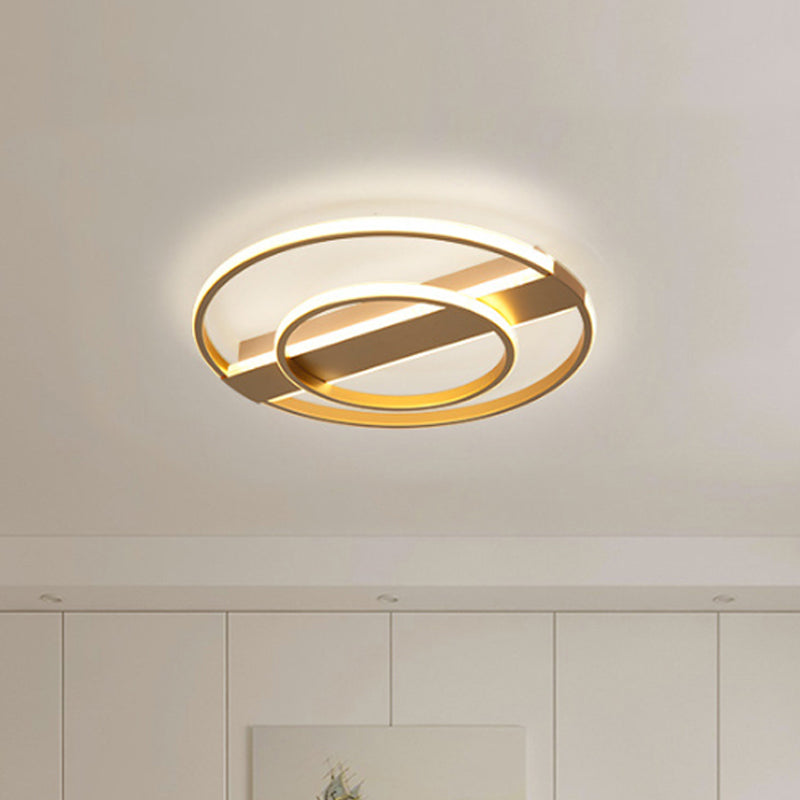 Metal 2/3-Ring Flush Ceiling Light Minimalist White/Gold LED Flushmount Lighting in Warm/White Light
