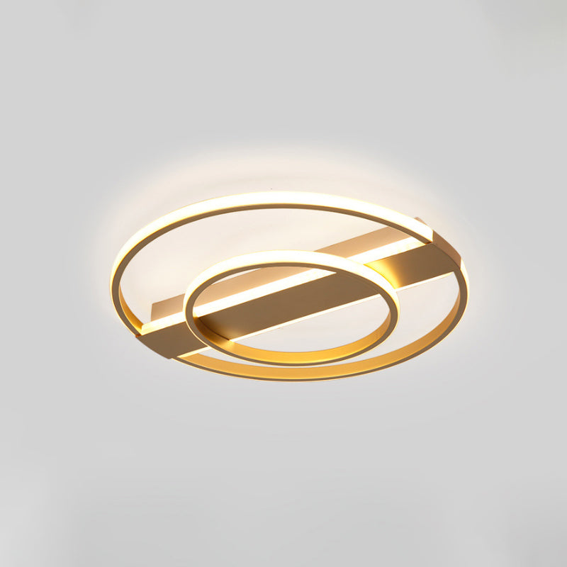 Metal 2/3-Ring Flush Ceiling Light Minimalist White/Gold LED Flushmount Lighting in Warm/White Light