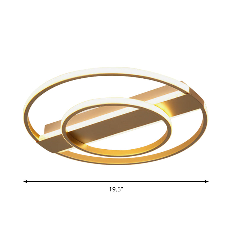 Metal 2/3-Ring Flush Ceiling Light Minimalist White/Gold LED Flushmount Lighting in Warm/White Light