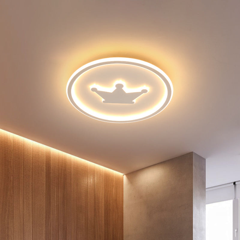 Cartoon Crown Flush Mount Light Acrylic Kids Room LED Circular Ceiling Lamp in Pink/Gold/White, 16"/19.5" Width
