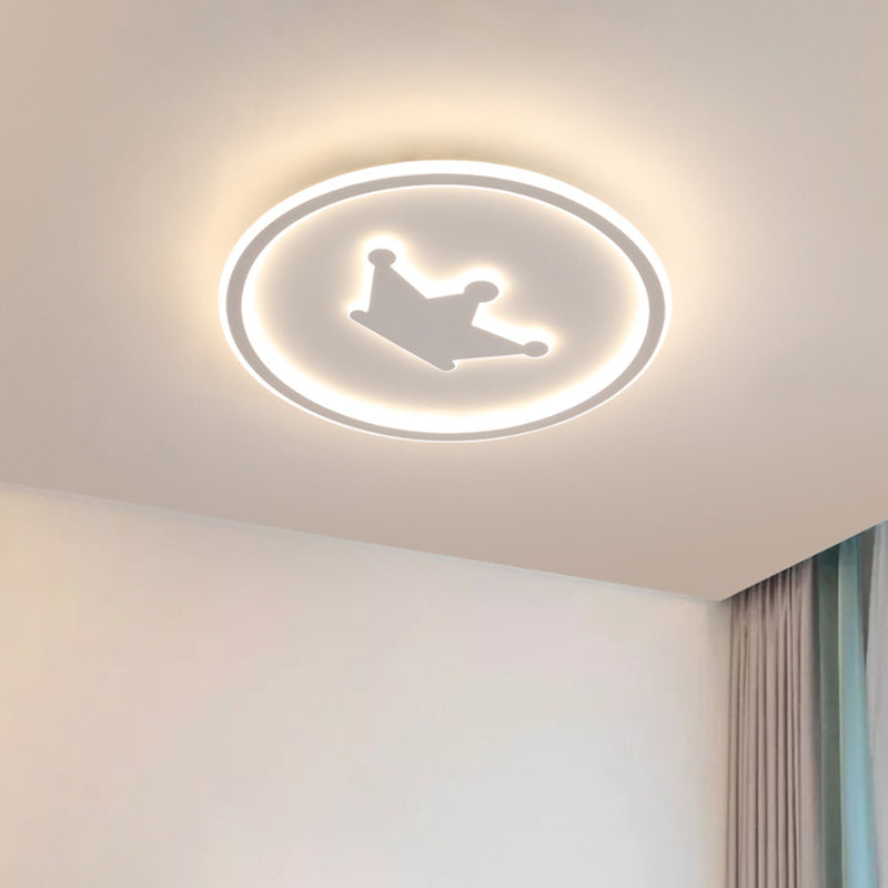 Cartoon Crown Flush Mount Light Acrylic Kids Room LED Circular Ceiling Lamp in Pink/Gold/White, 16"/19.5" Width