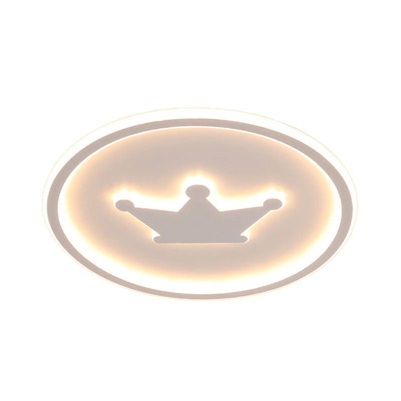 Cartoon Crown Flush Mount Light Acrylic Kids Room LED Circular Ceiling Lamp in Pink/Gold/White, 16"/19.5" Width