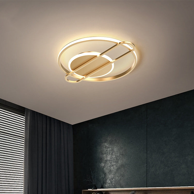 Circle/Square Flush Light Fixture Minimalist Metallic Black/Gold Surface Mounted LED Ceiling Light in Warm/White Light