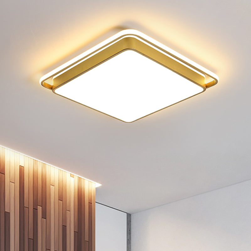 Gold Round / Square LED Ceiling Fixture Minimaliste Acrylique Flush Mount Light with Glowing Frame, 18 "/21.5" Wide
