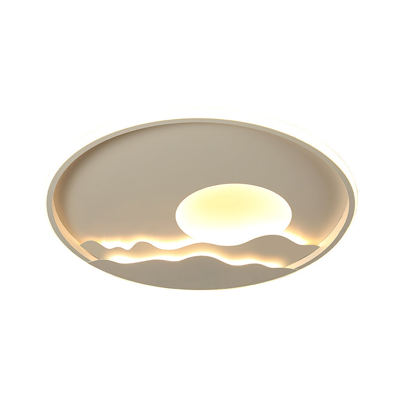 Ultradelgado círculo acrílico de color acrílico moderno 16 "/19,5" /23,5 " W Luz de montaje de techo blanco LED con patrón de sol, luz cálida/blanca