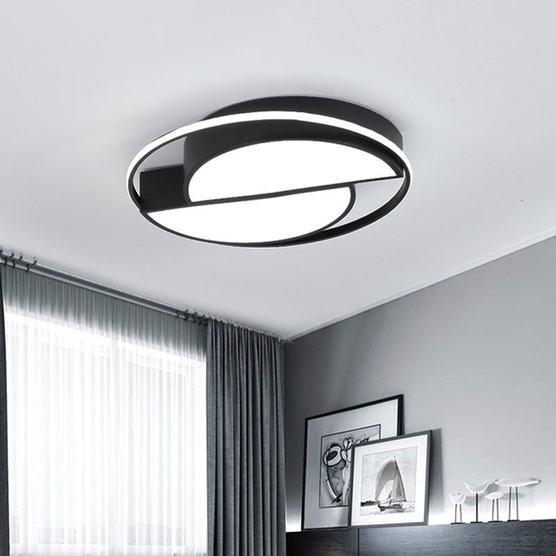 Semicircle Acrylic Flush Ceiling Light Modern Black LED Flush Mounted Lamp with Glowing Ring