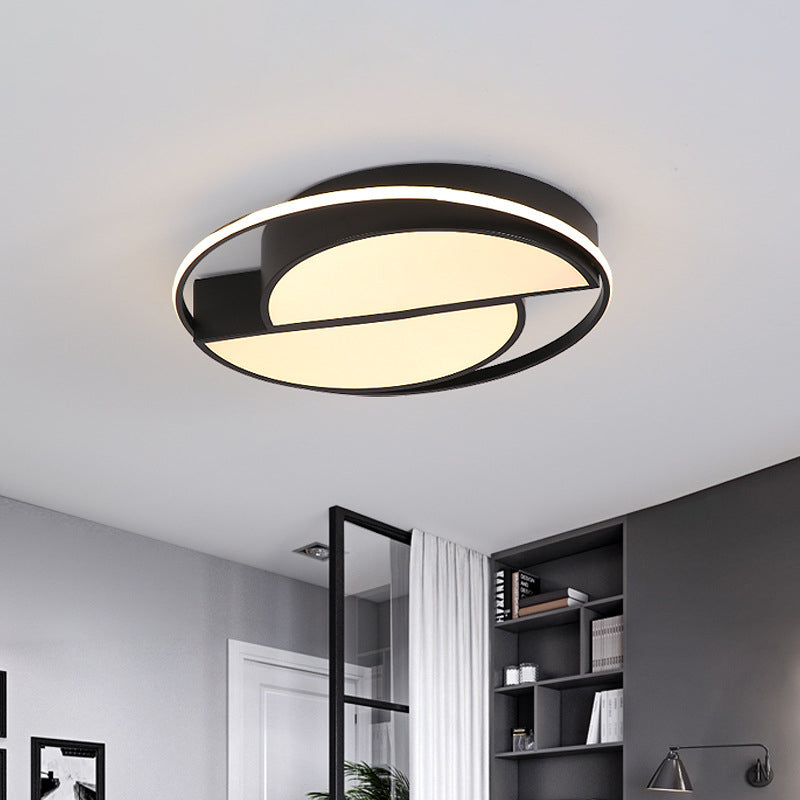 Semicircle Acrylic Flush Ceiling Light Modern Black LED Flush Mounted Lamp with Glowing Ring
