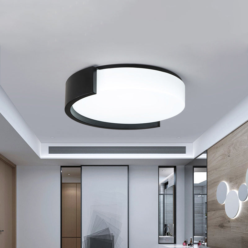 Plafoniera a forma di tamburo Semplice illuminazione a LED in acrilico nero/bianco da incasso con cornice a forma di C, luce calda/bianca